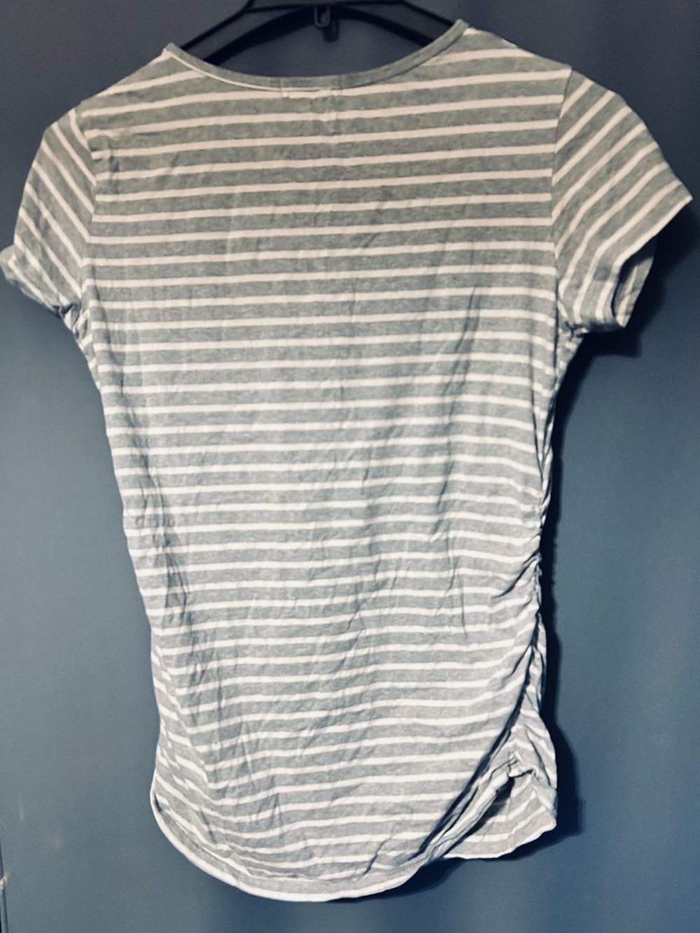 Maternity Short-Sleeve Striped Tee in Gray & White size Large - Picture 5 of 5